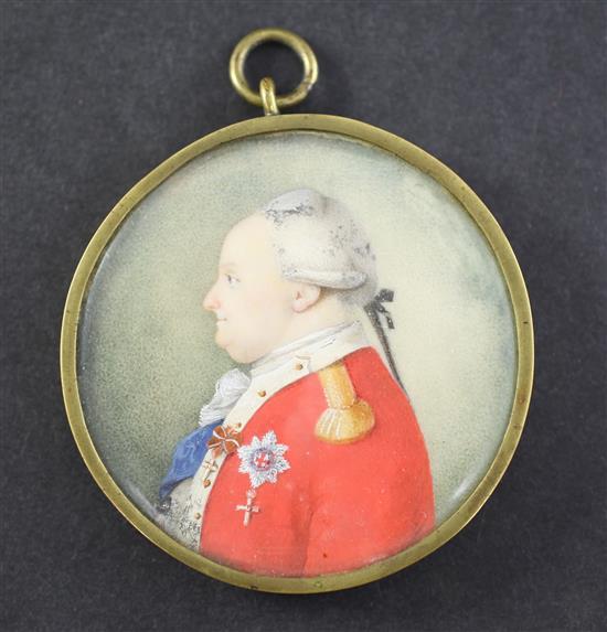 Early 19th century German School Miniature of Ferdinand Prinz von Braunschweig-Wolfenbuttel (1721-1792) 2in.